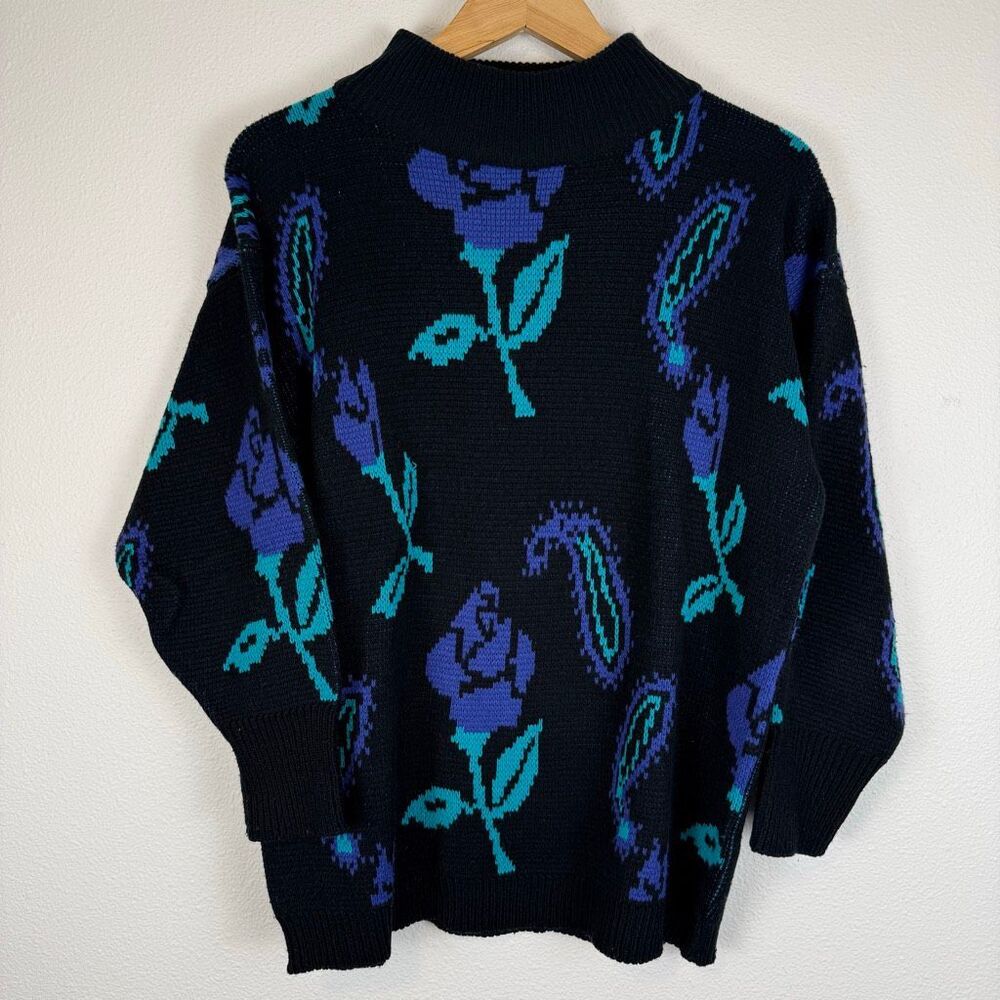 Vintage 80s Floral Acrylic Sweater‎ Size Small